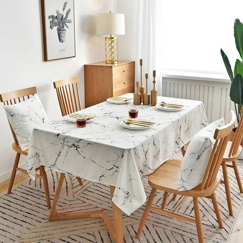 Bluejw ized White Black Marble Pattern Tablecloths for Dinner Restaurant Hotel Home Polyester Plain Weave Table Cloths for Events - Image 3